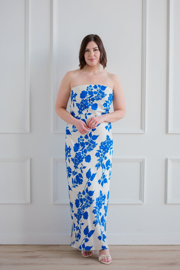 Cobalt Floral Strapless Maxi Dress