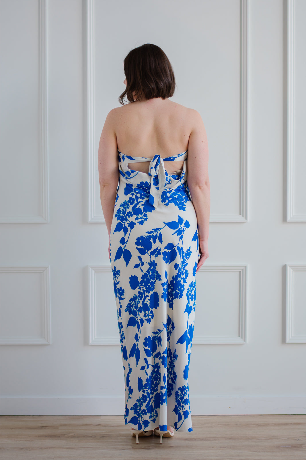 Cobalt Floral Strapless Maxi Dress