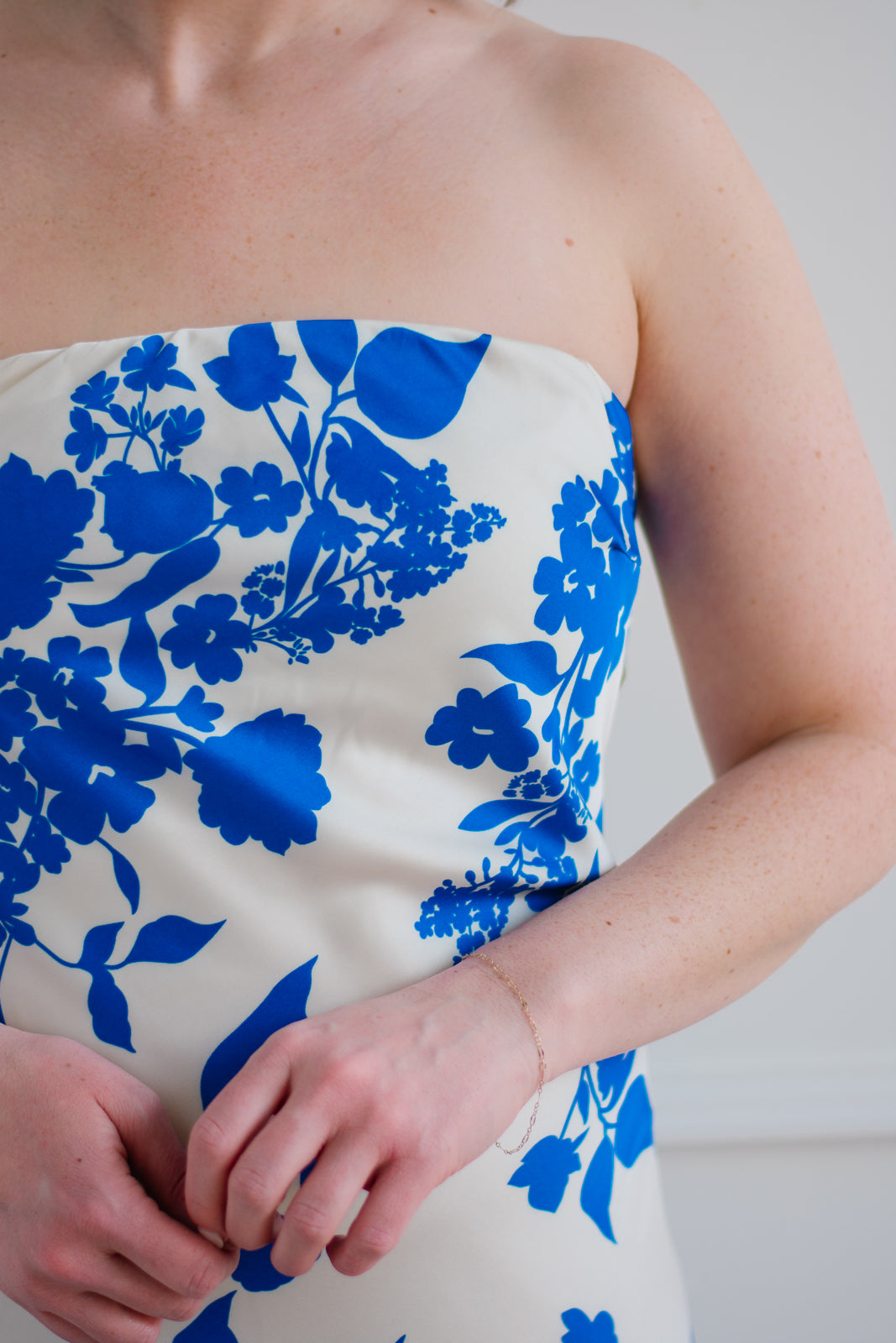 Cobalt Floral Strapless Maxi Dress