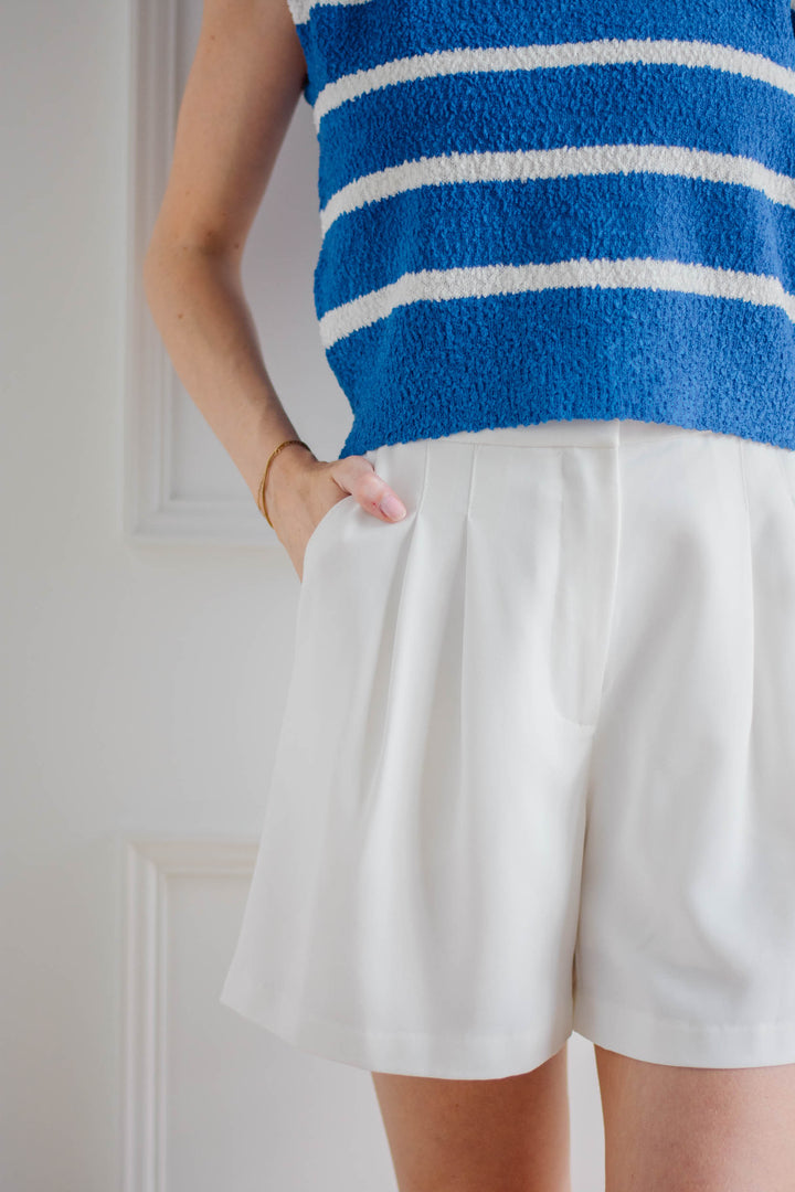 White Pleated Shorts