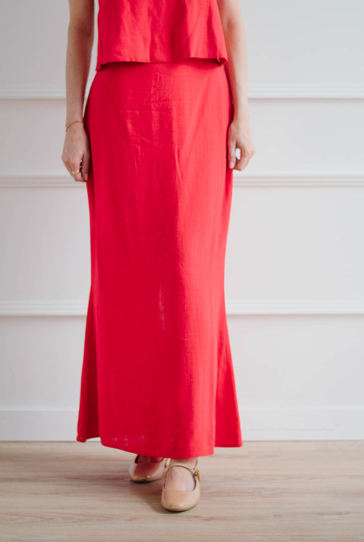 Alina Red Linen Skirt