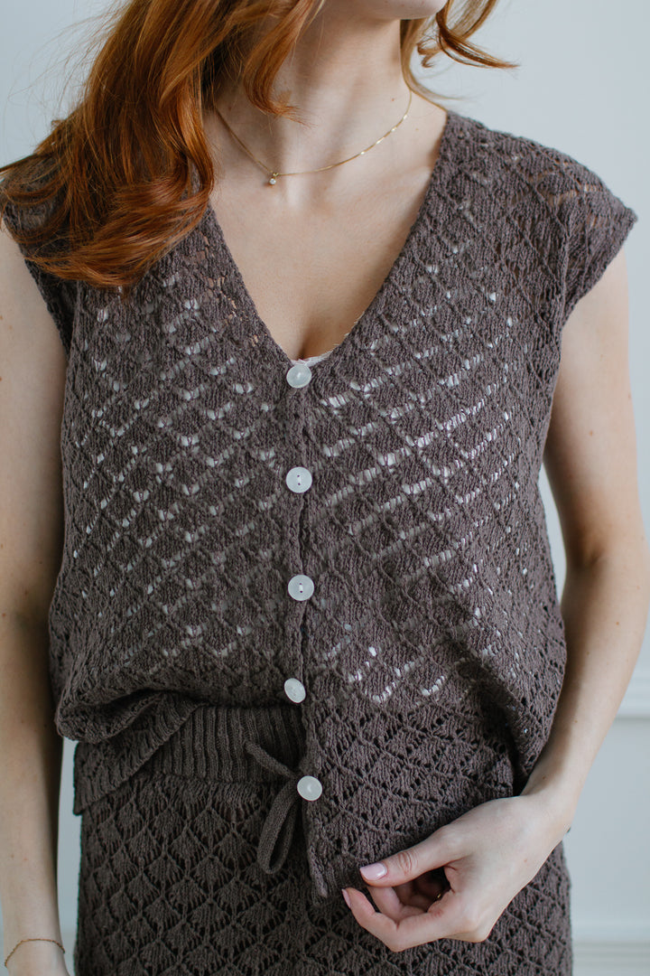 Edin Crochet Vest - Chocolate