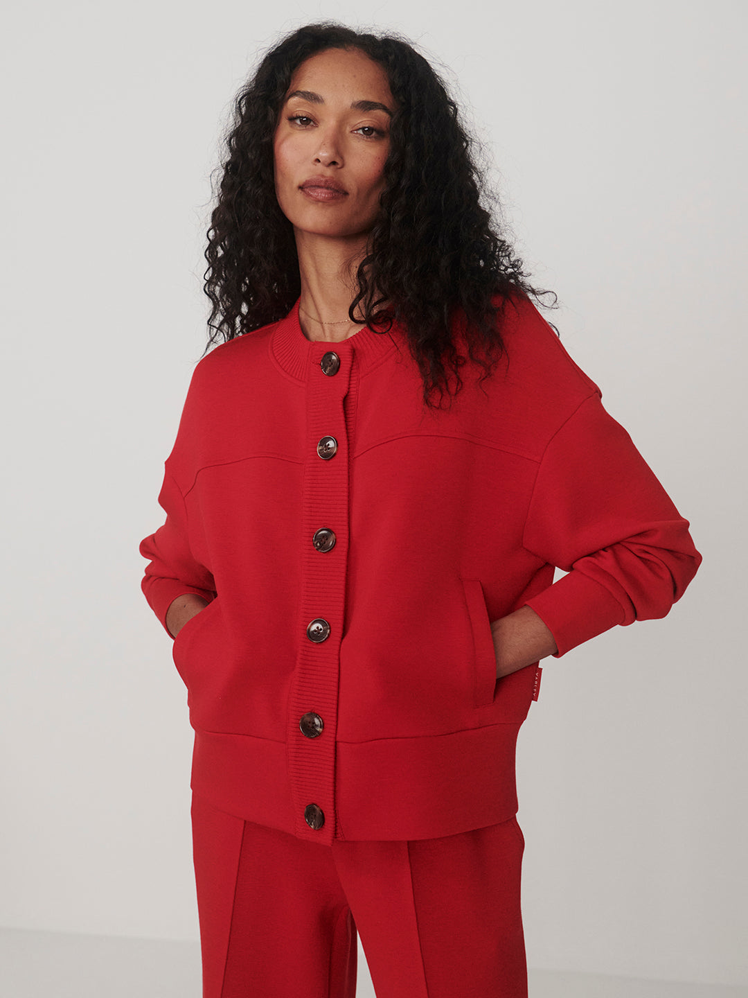 VARLEY | Olwen Button Front Sweater - Red Marl