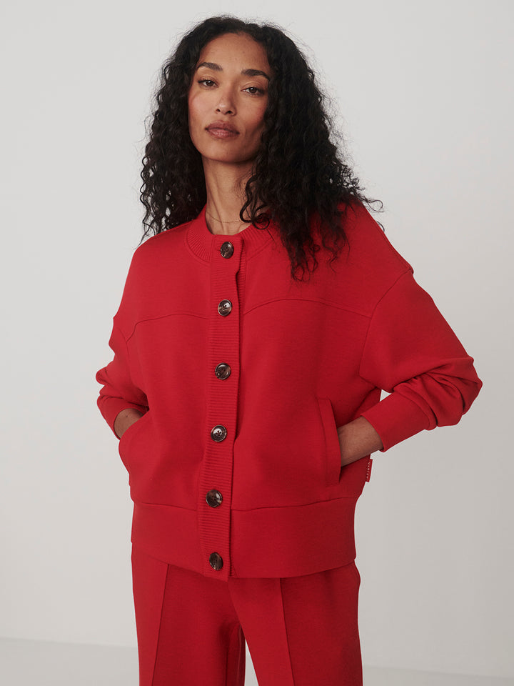 VARLEY | Olwen Button Front Sweater - Red Marl