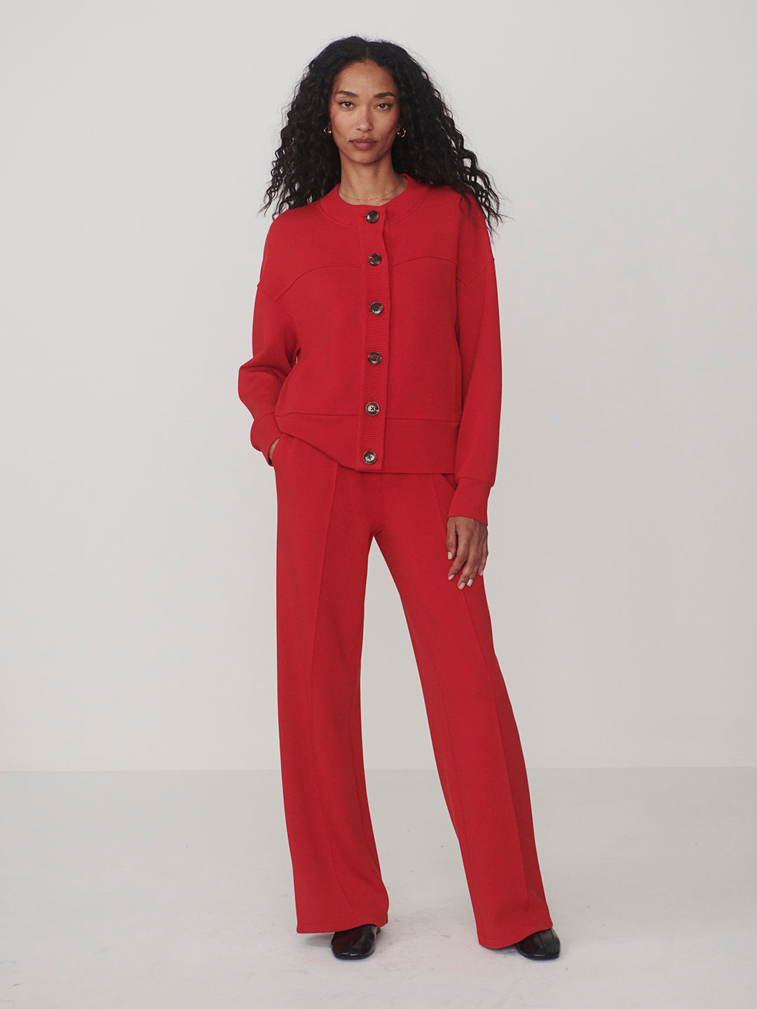 VARLEY | Olwen Button Front Sweater - Red Marl
