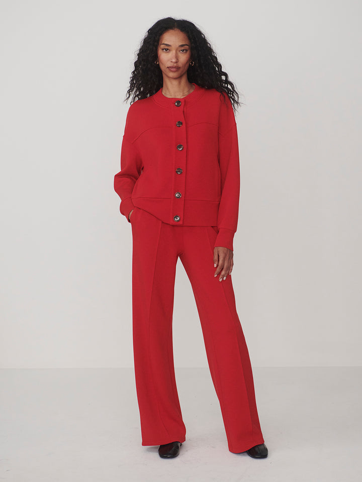 VARLEY | Olwen Button Front Sweater - Red Marl