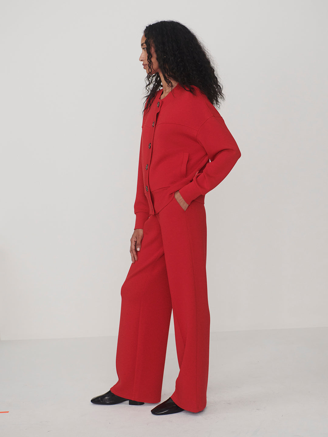 VARLEY | Olwen Button Front Sweater - Red Marl