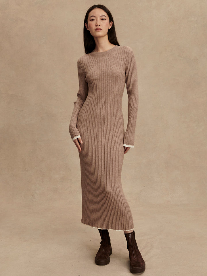 Varley | Axel Rib Knit Midi Dress - Light Taupe Marl