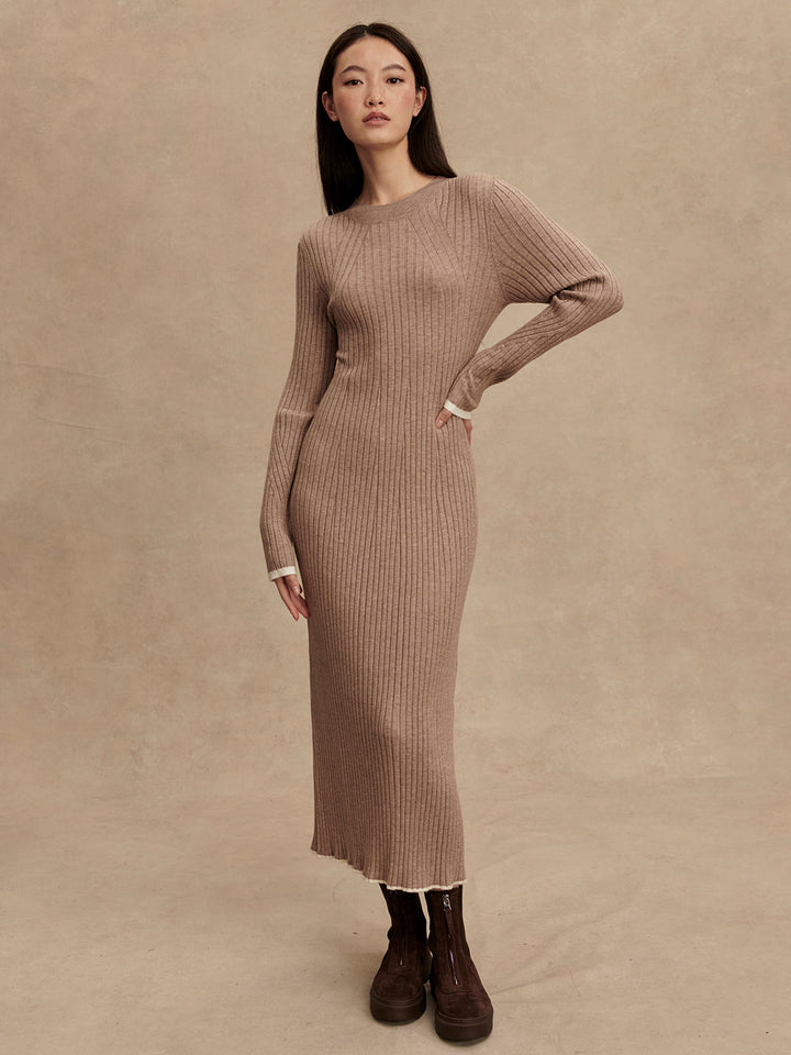 Varley | Axel Rib Knit Midi Dress - Light Taupe Marl