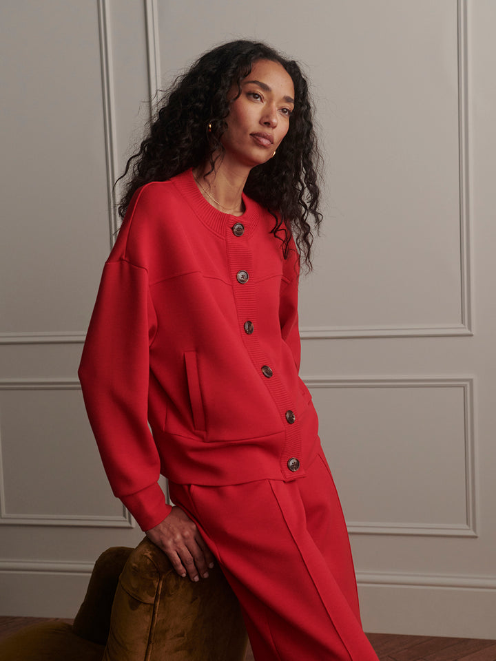 VARLEY | Olwen Button Front Sweater - Red Marl