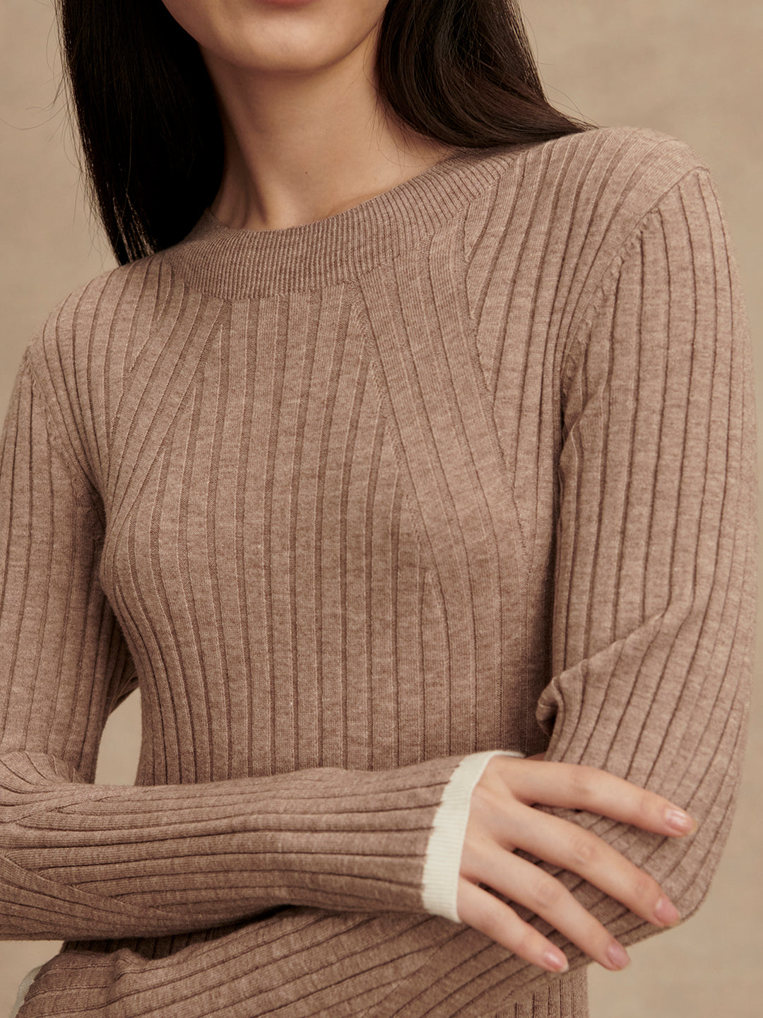 Varley | Axel Rib Knit Midi Dress - Light Taupe Marl