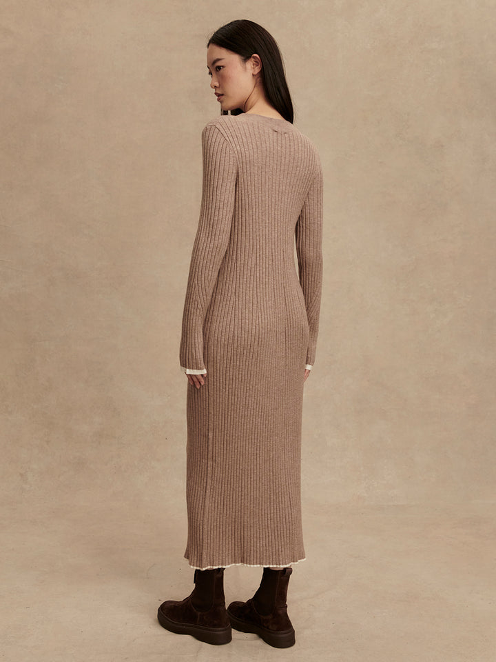 Varley | Axel Rib Knit Midi Dress - Light Taupe Marl