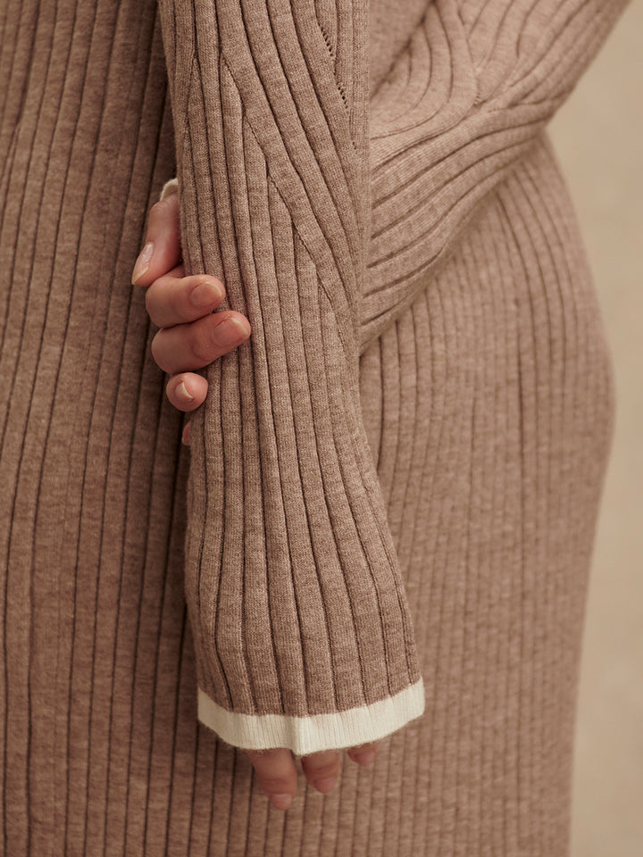 Varley | Axel Rib Knit Midi Dress - Light Taupe Marl