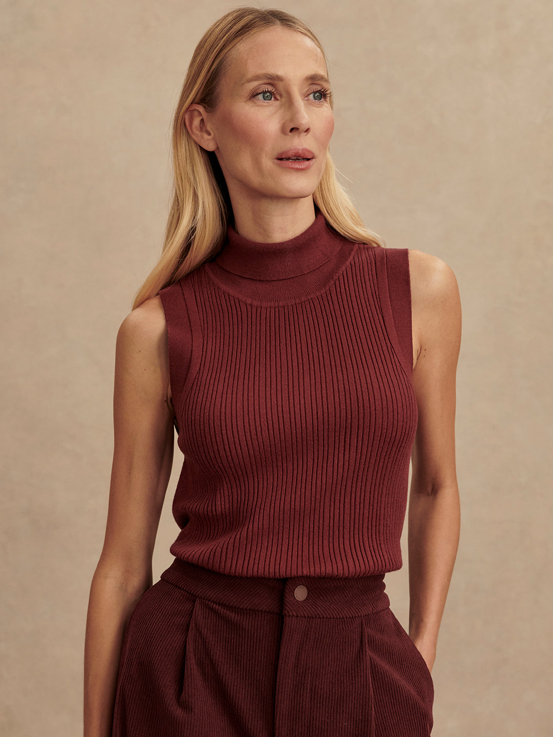 Varley | Anastasia Rib Knit Tank - New Maroon