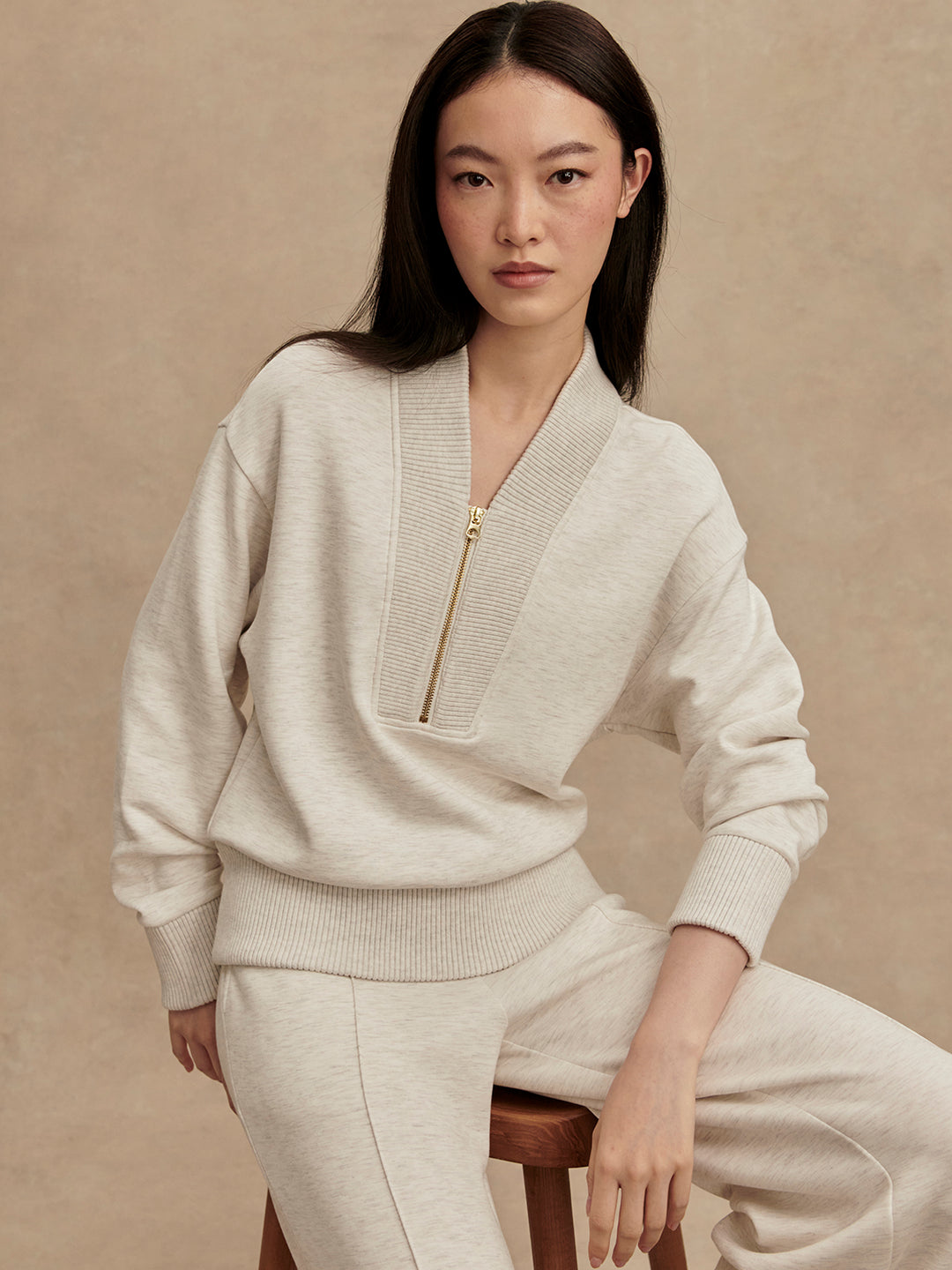 Varley | Sally Half-Zip Sweat - Ivory Marl