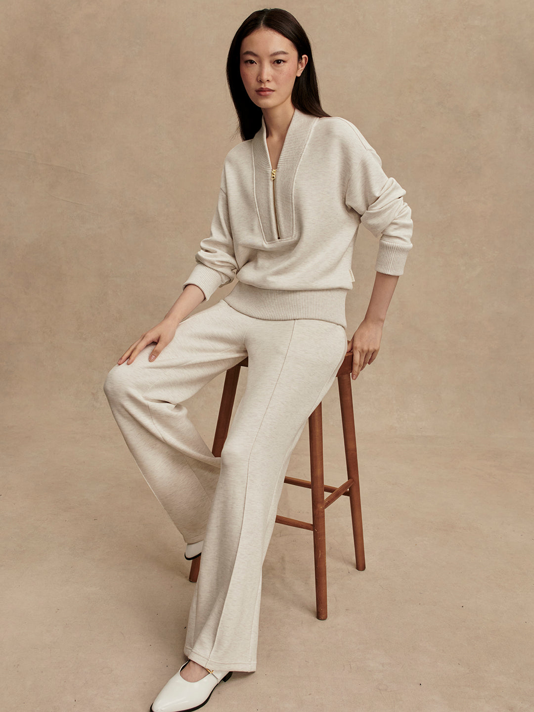 Varley | Sally Half-Zip Sweat - Ivory Marl