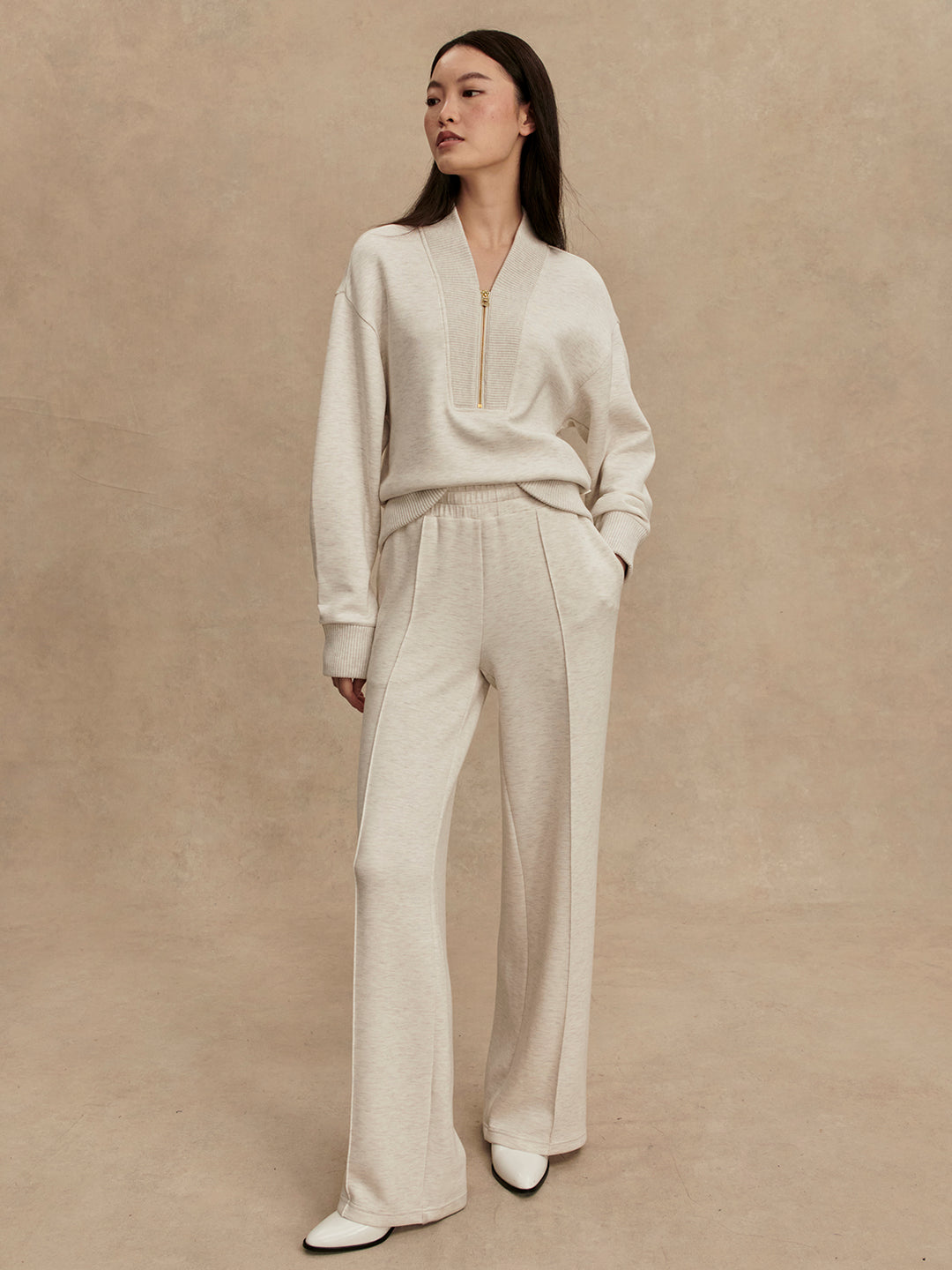 Varley | Sally Half-Zip Sweat - Ivory Marl