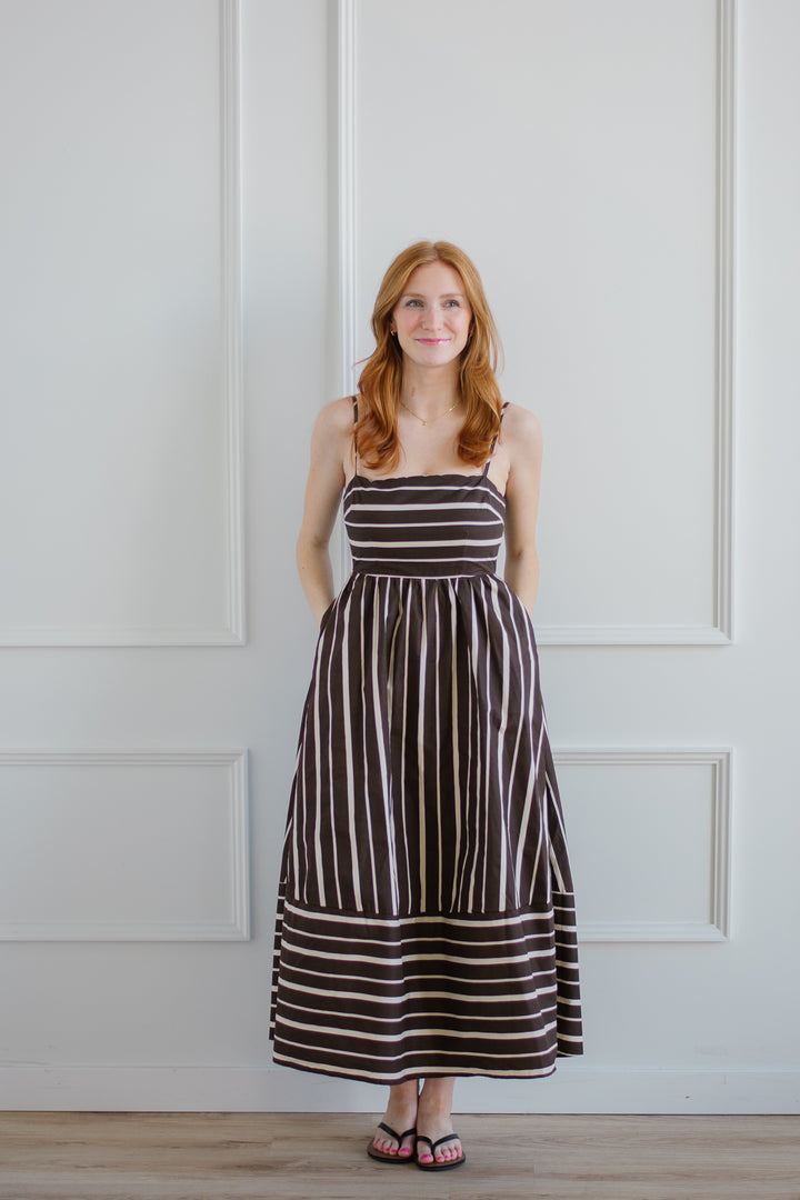 Brown Striped Midi Dress