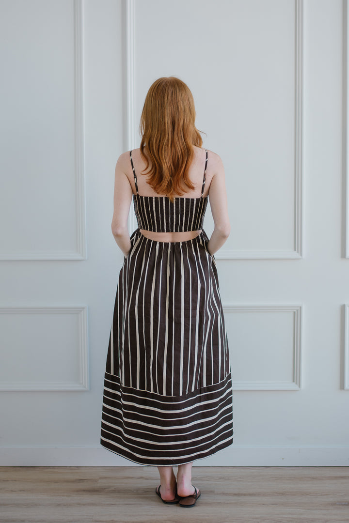 Brown Striped Midi Dress