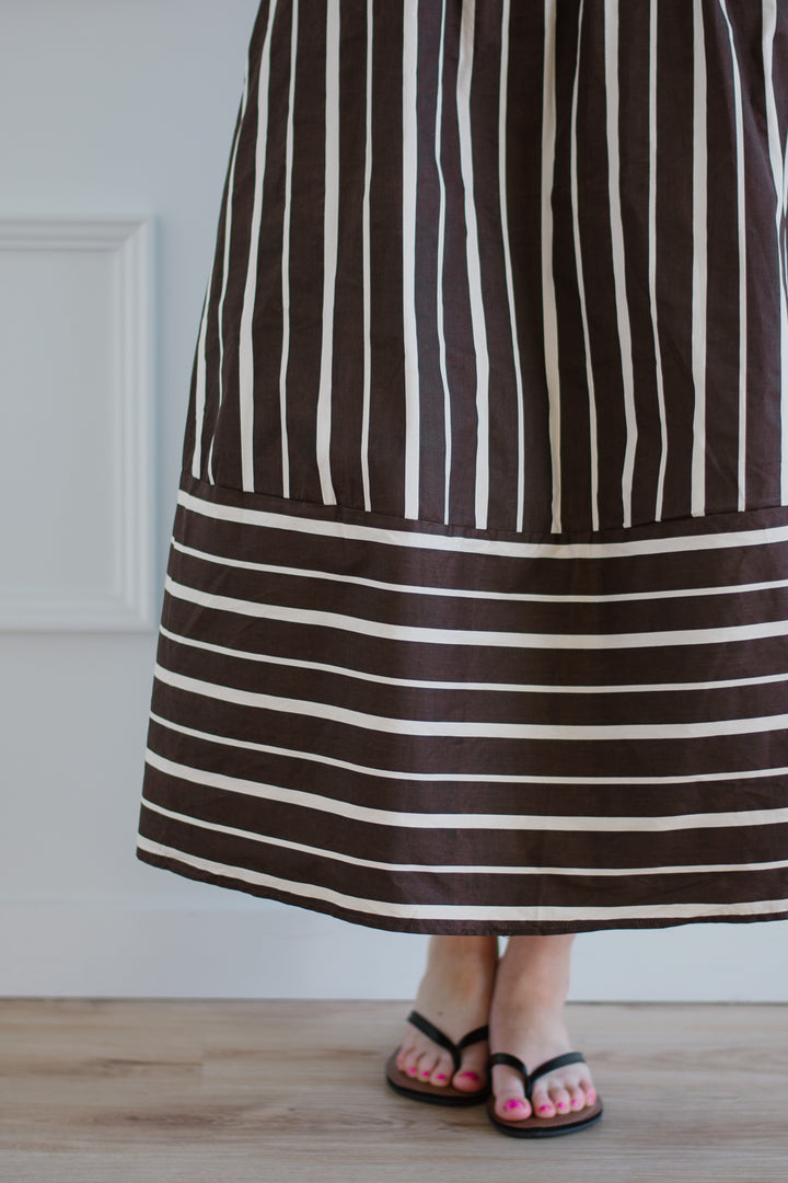 Brown Striped Midi Dress