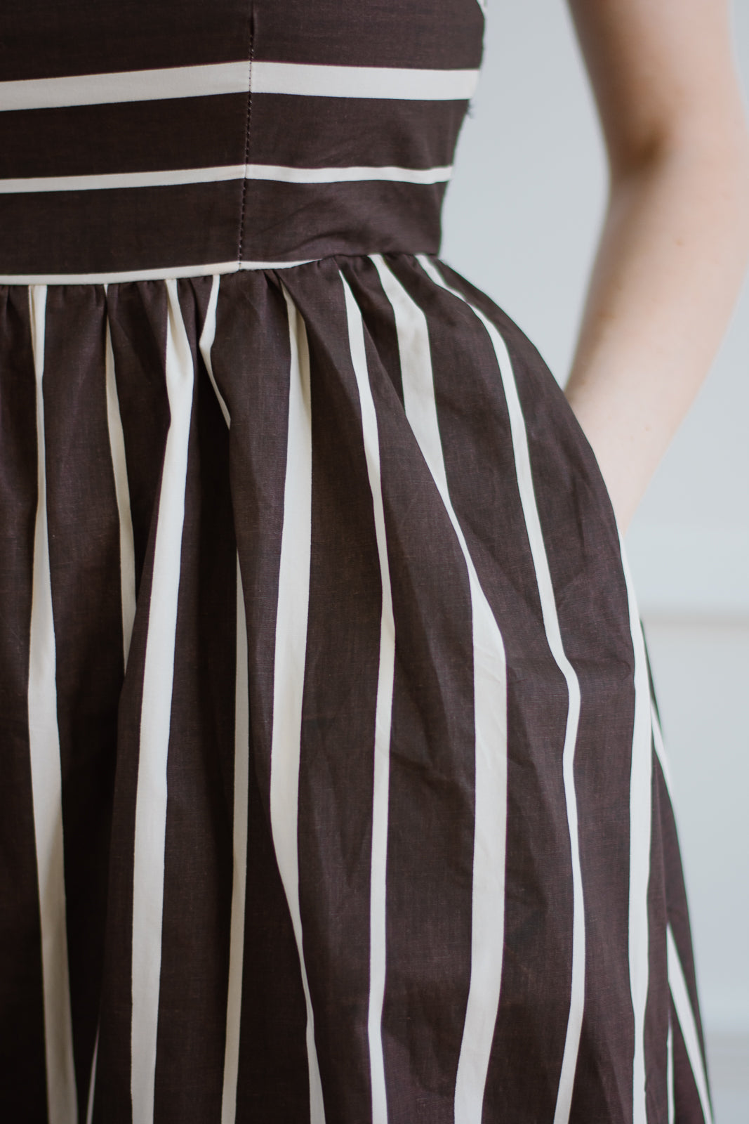 Brown Striped Midi Dress