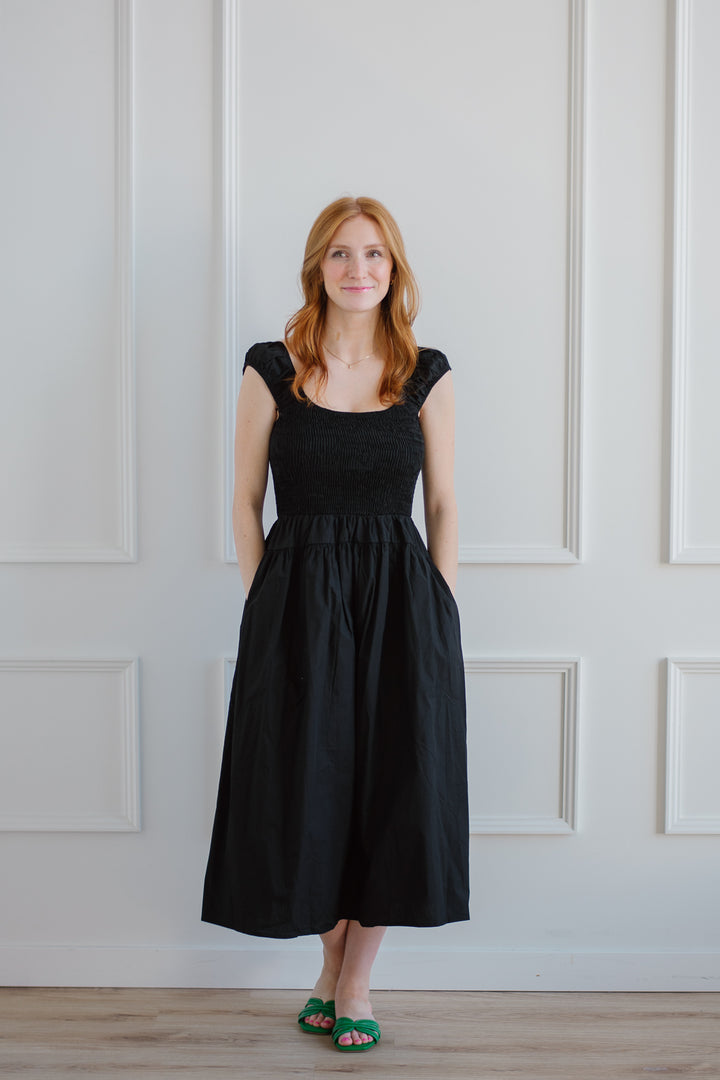 Stasia Black Smocked Dress