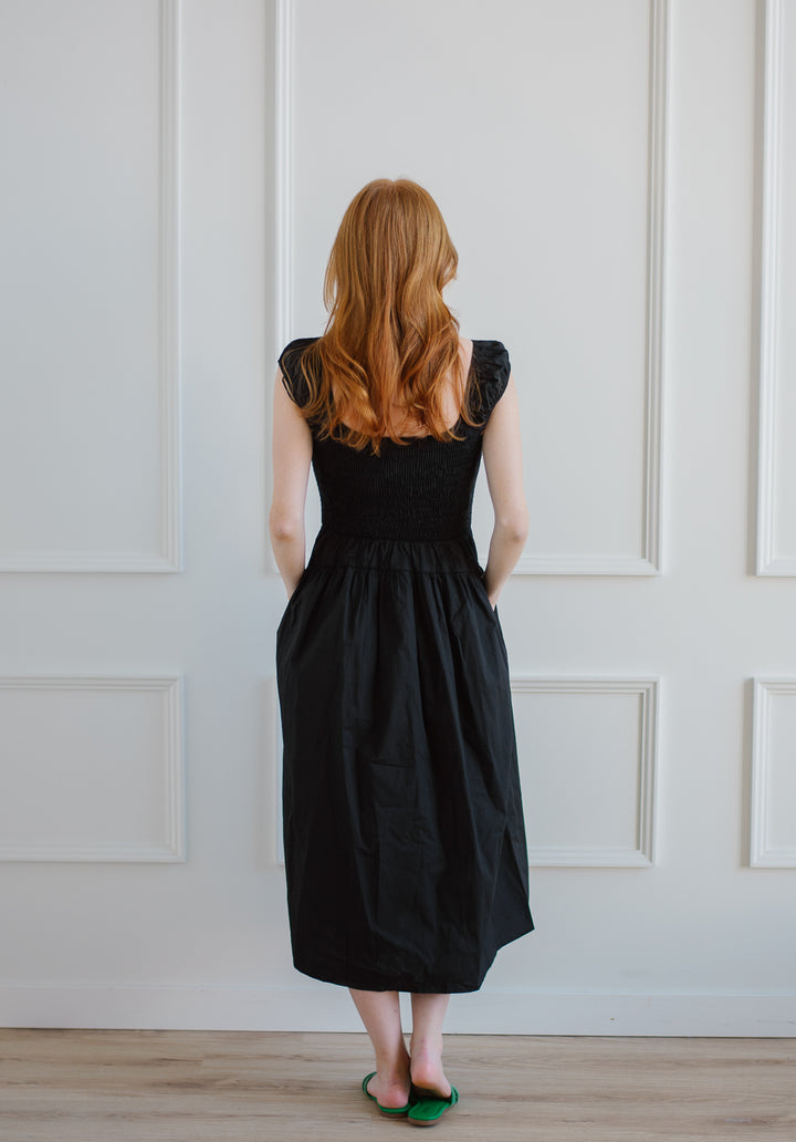 Stasia Black Smocked Dress