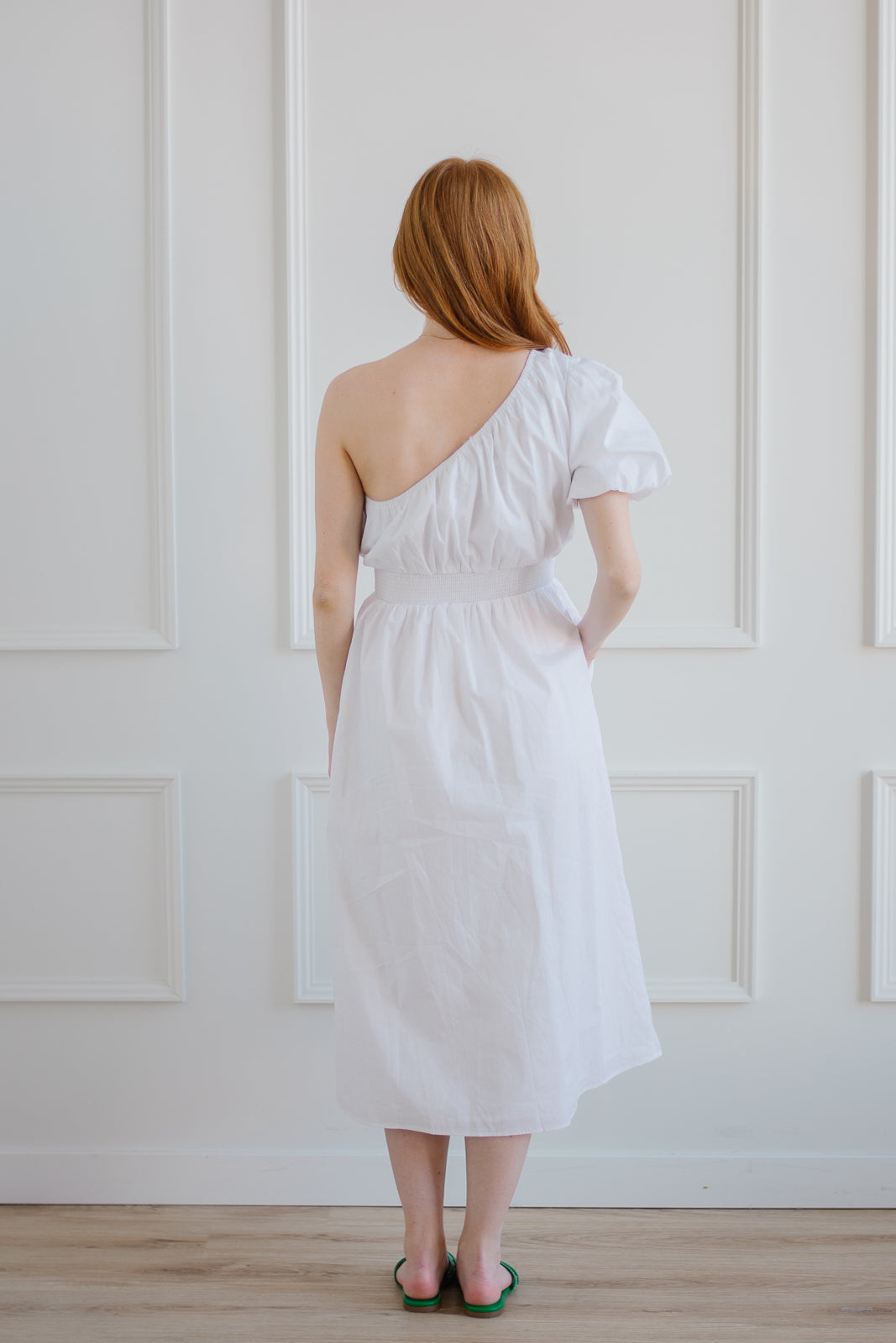 One Shoulder Poplin - White