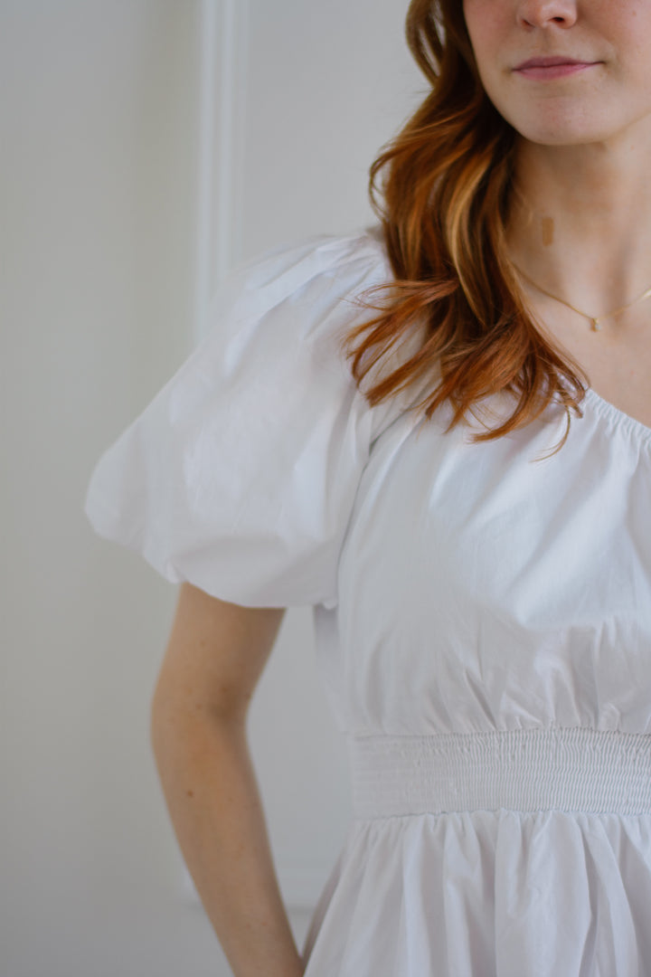 One Shoulder Poplin - White