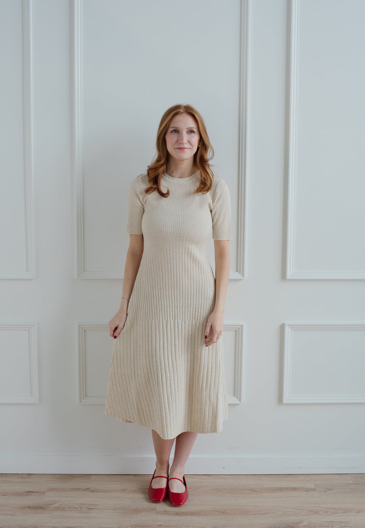 Oatmeal Ribbed Knit Dress