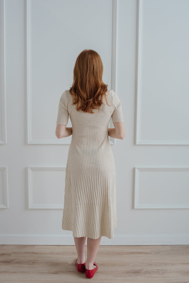 Oatmeal Ribbed Knit Dress