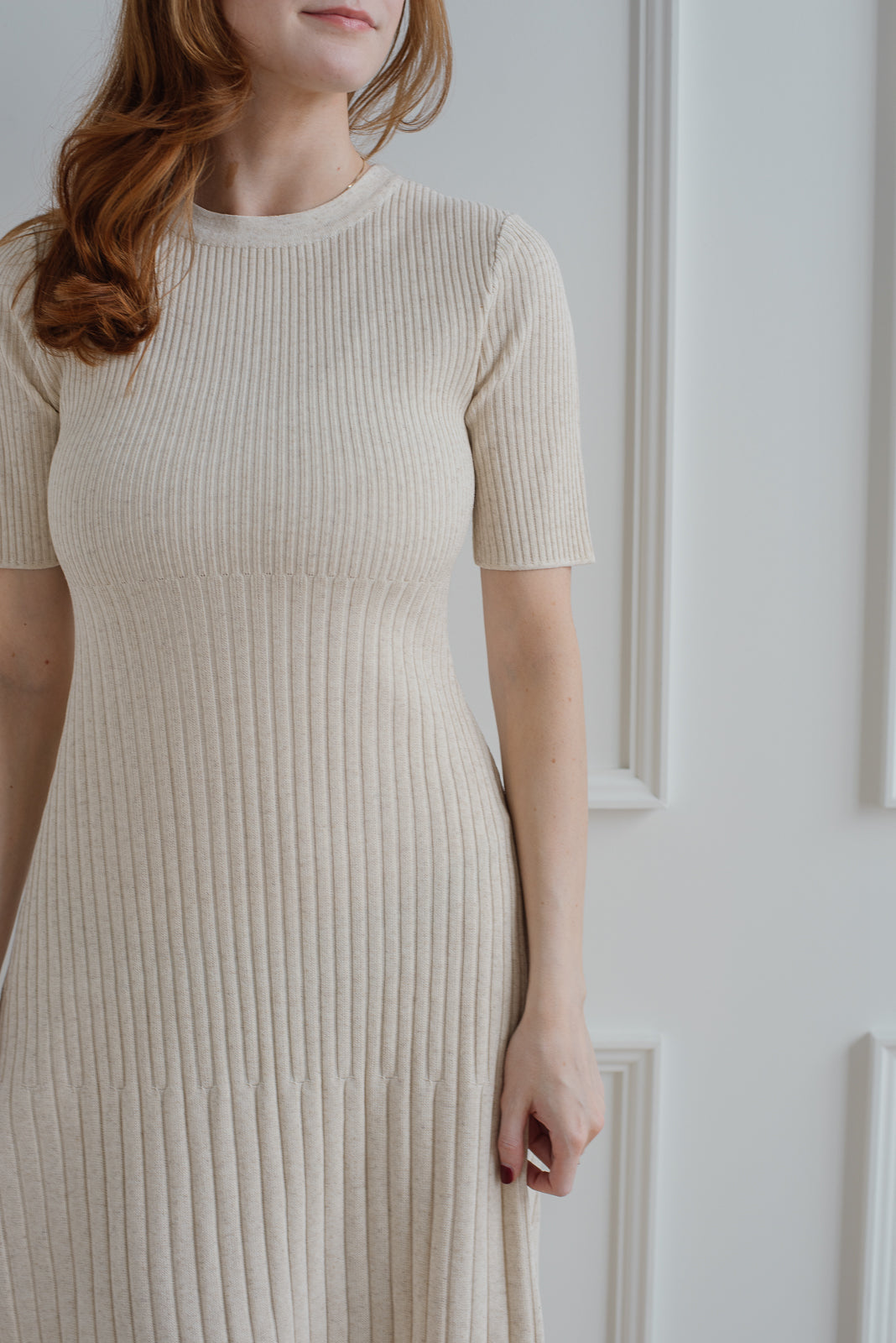 Oatmeal Ribbed Knit Dress