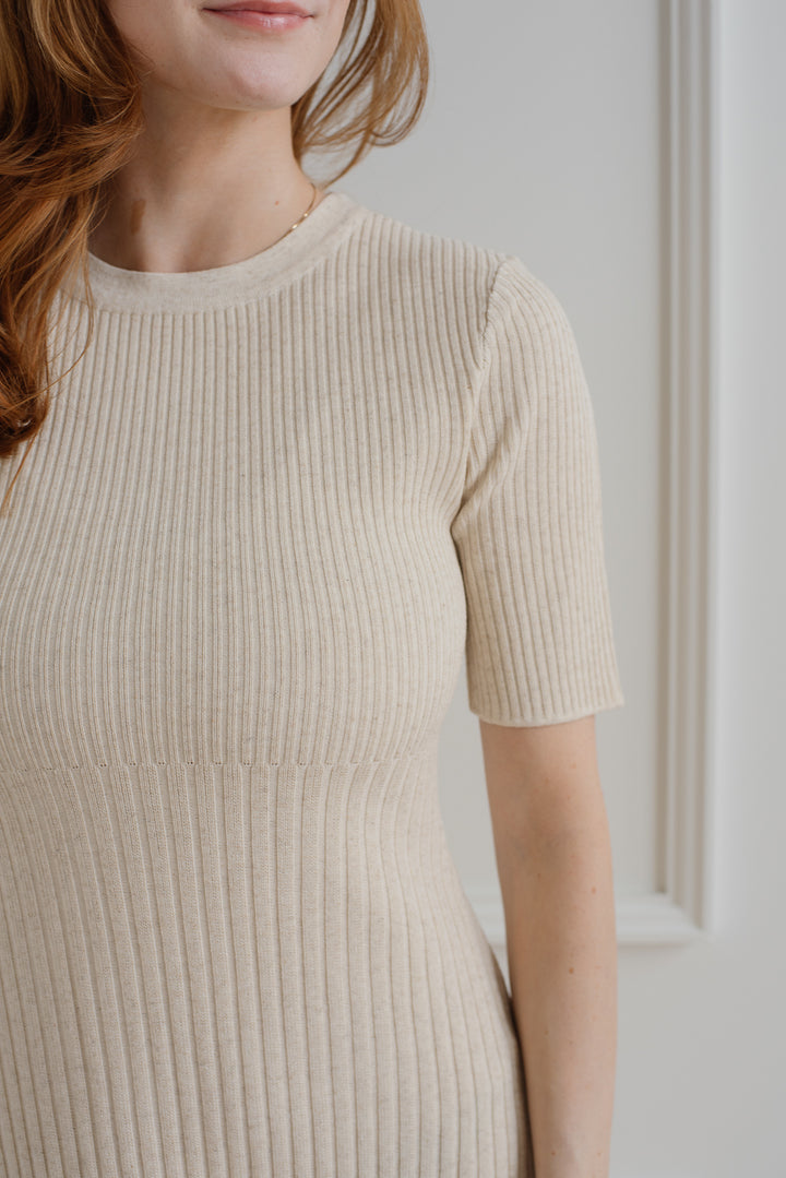 Oatmeal Ribbed Knit Dress