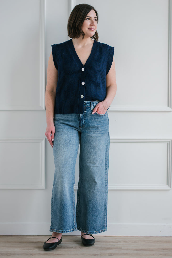 b.young | Kyjla Wide Leg Jeans - Mid Blue