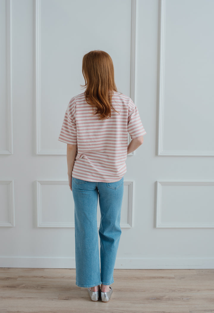 Super Oversized Stripe Tee - Dusty Pink