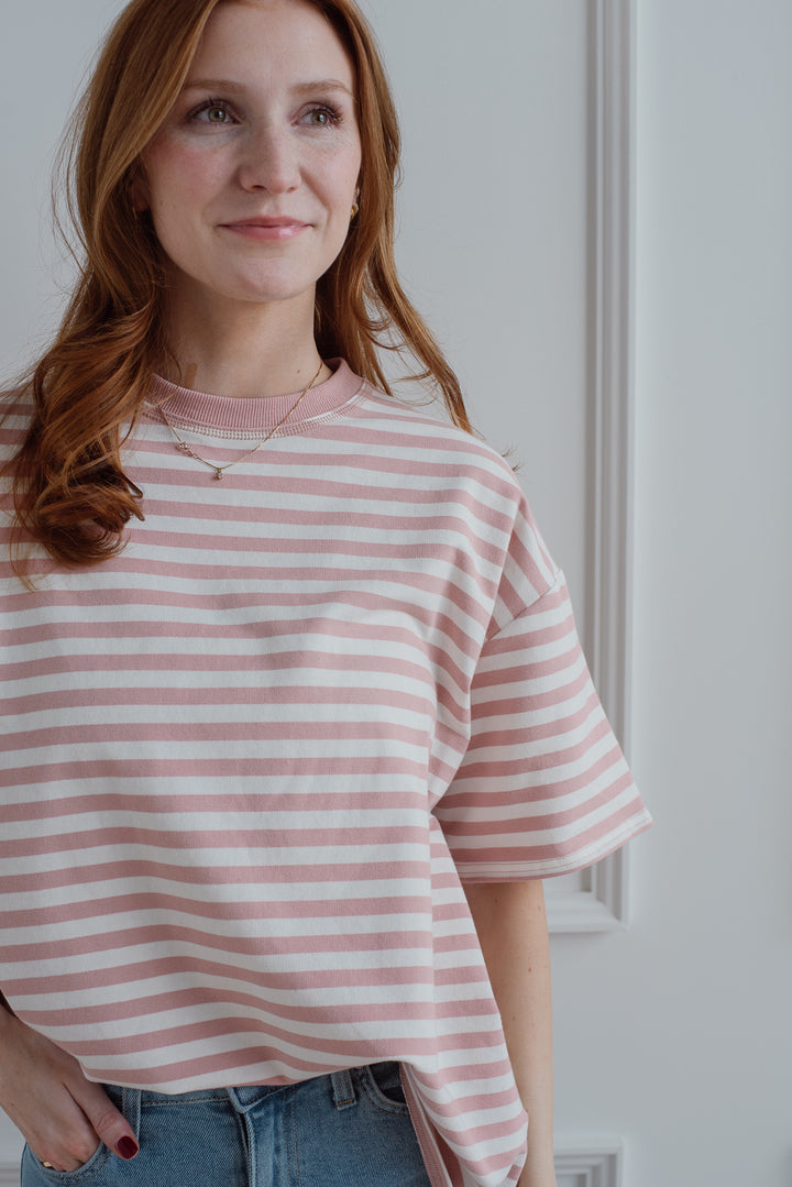 Super Oversized Stripe Tee - Dusty Pink