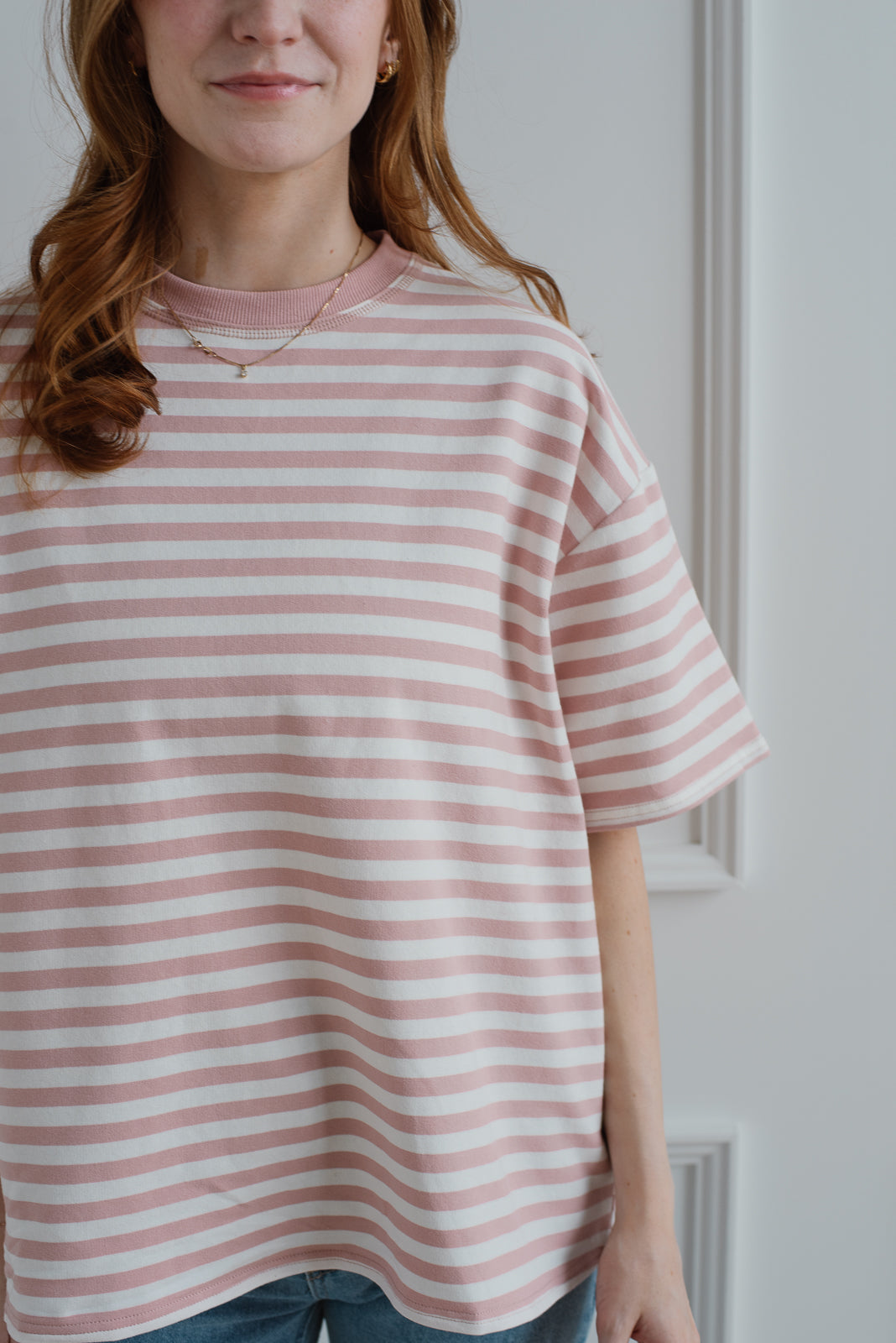 Super Oversized Stripe Tee - Dusty Pink