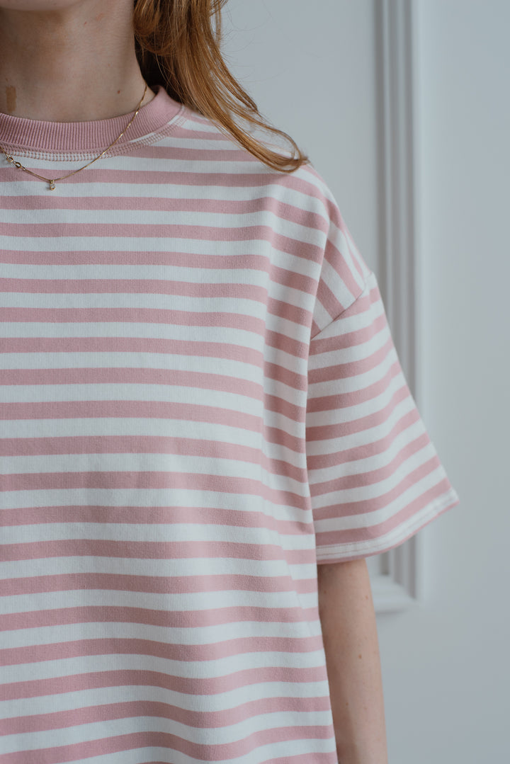 Super Oversized Stripe Tee - Dusty Pink