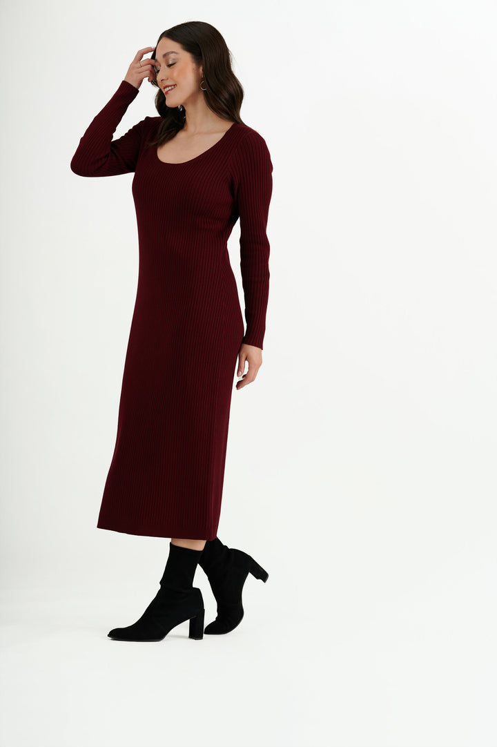 Emma Knudsen | Sabina Knit Midi Dress - Cranberry | XS-3XL